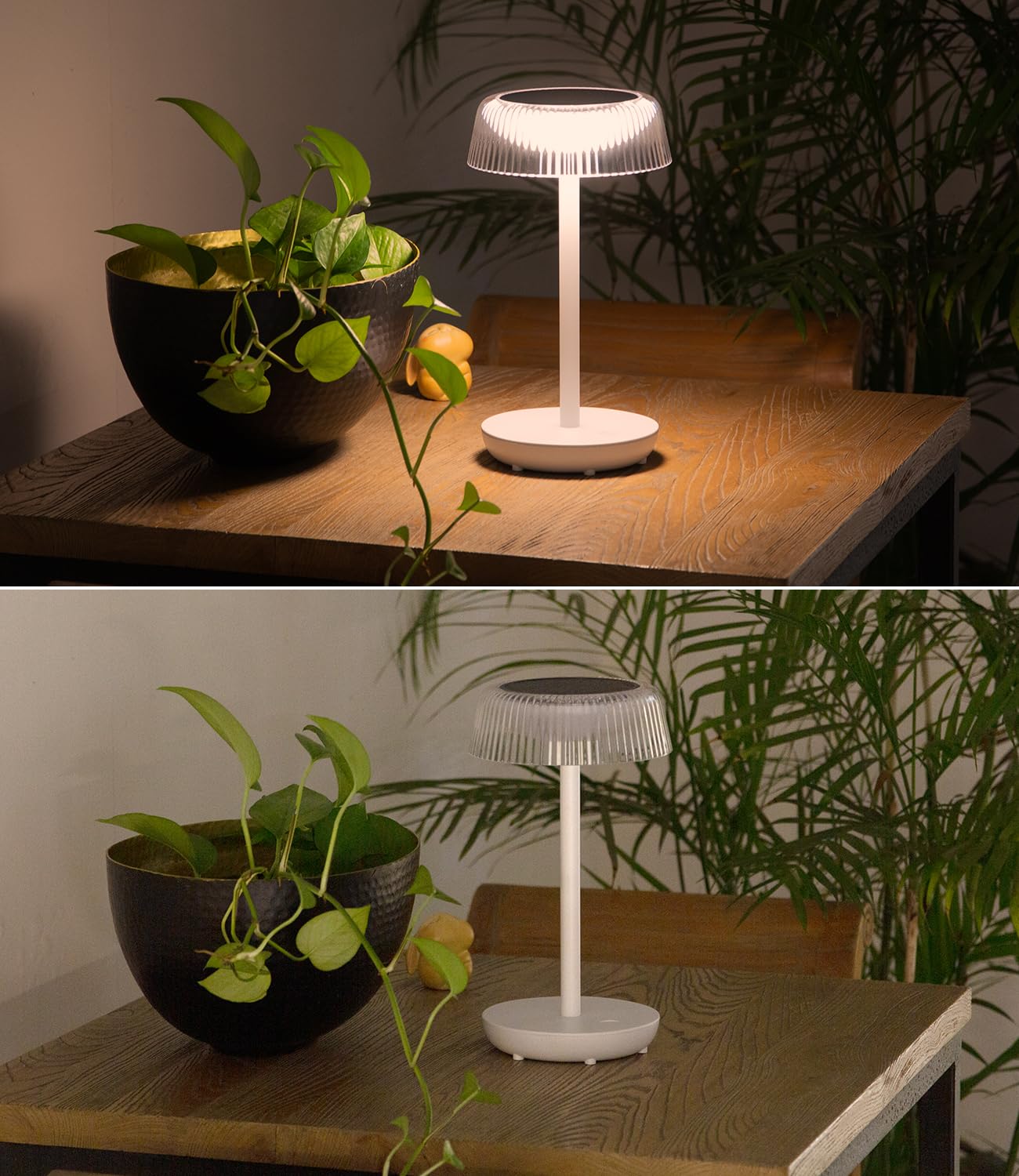 DAWALIGHT Lampade da Tavolo per Esterno a Batteria, IP54 Impermeabile Lampada da Tavolo Solare LED 3000K Luce Bianca Calda, Lampada da Comodino Dimmerabile Senza Cavo per Giardino, Campeggio, Camera