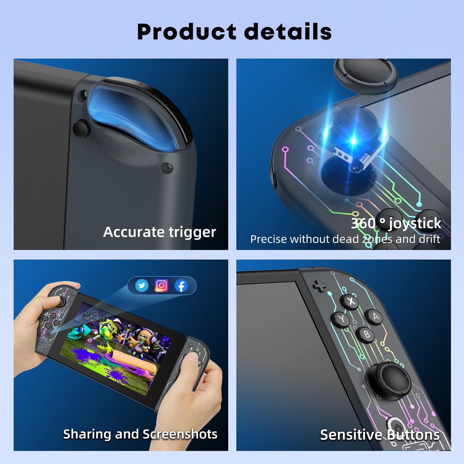 LungDongQuest Switch Joypad Replacement Controller, Switch Controller Compatible with Switch/OLED/Lite- Switch Handheld Controller with 7-Colors Light — view 6