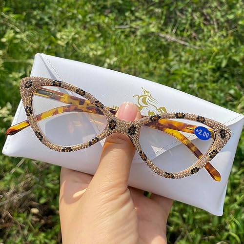 Miniatura 9 de mincl Gafas de lectura con diamantes de imitación de ojo de gato para mujer, marcos de gafas brillantes, lector de diamantes brillantes de moda para