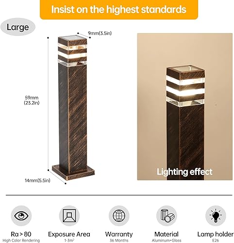 Miniatura 7 de SLAWA Luces de camino de 23.6 pulgadas, bronce E26, impermeables, para exteriores, exteriores, paisaje, iluminación de camino, iluminación exterior