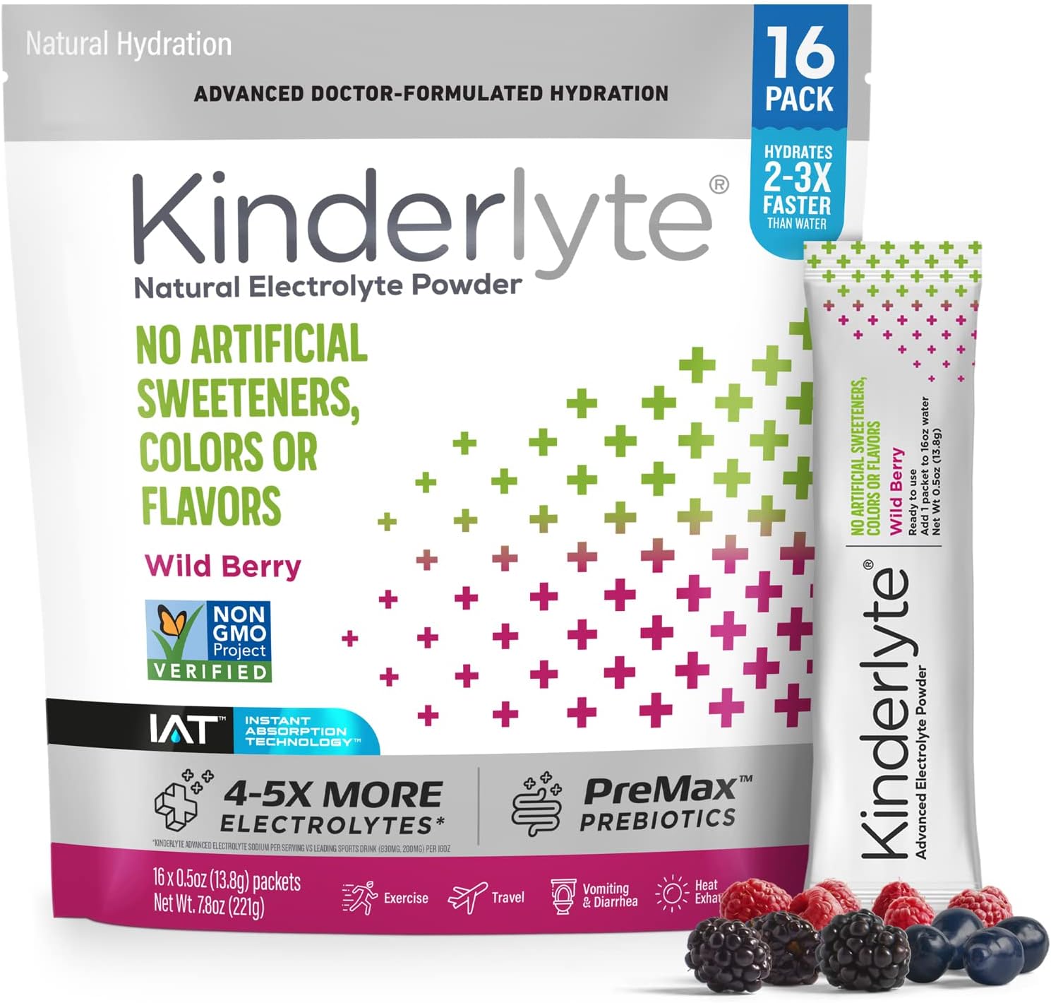 Kinderlyte Electrolyte Powder, Advanced Hydration, Easy Open Packets, Supplement Drink Mix (Wild Berry