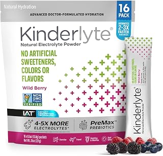 Kinderlyte Electrolyte Powder, Advanced Hydration, Easy Open Packets, Supplement Drink Mix (Wild Berry, 16 Count)