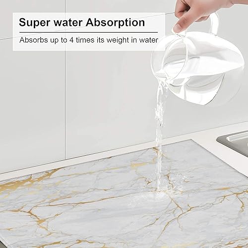 Miniatura 5 de Tapete de secado de platos de mármol blanco para encimera de cocina, tapete de microfibra absorbente de mármol gris, tapete de drenaje de platos,