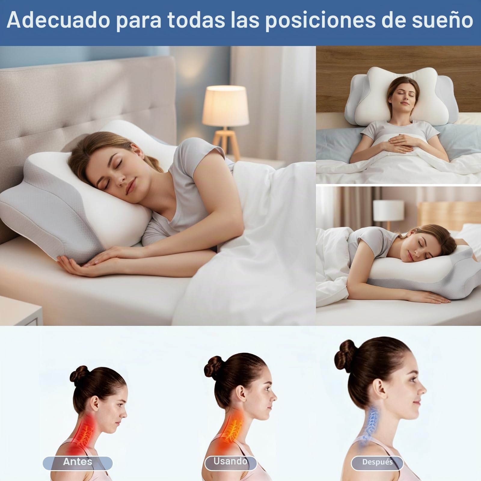 Romon Almohada Cervicales Y Cuello, Almohada Ergonómica De Espuma Viscoelástica, Almohada Ortopedica para Dormir De Lado, Boca Arriba Y Abajo