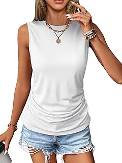 Womens Ruched Tank Tops Crewneck Sleeveless Shirts Slim Fitted Top Dressy Casual Summer Trendy Clothes 2025