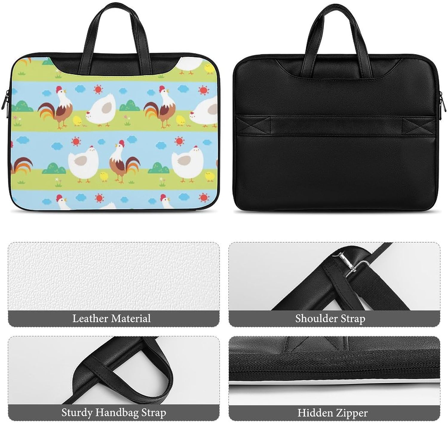 Funny Chicken Laptop Sleeve Case Computer Briefcase Carrying Bag with Handle Black-Style-7 37x28cm image 4