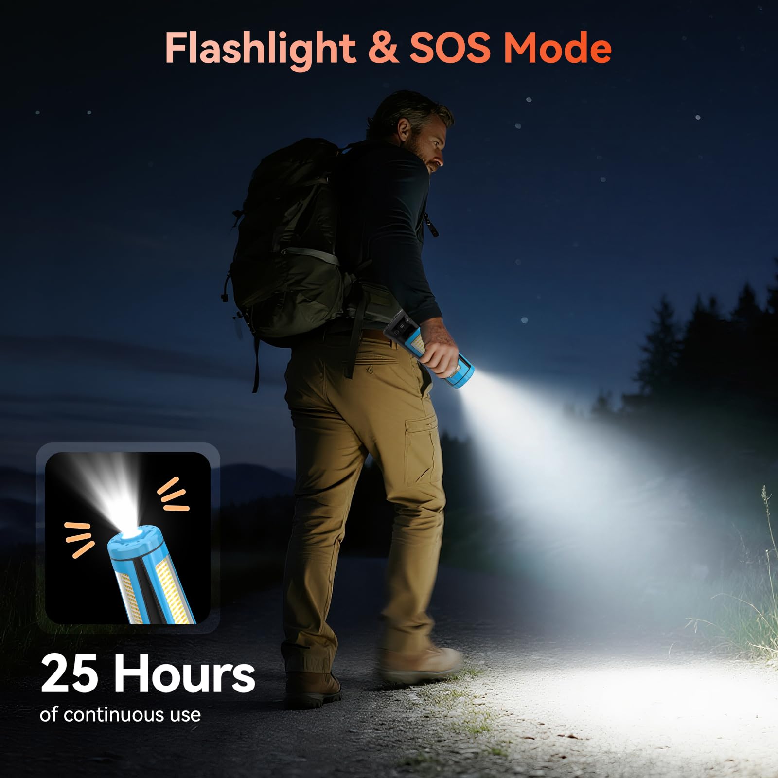 Luce di campeggio ricaricabile 15000mAh con il supporto, luce senza cordone del lavoro, blu | Lanterna da campeggio con 3 teste di lampada a LED, 5500 lumen, torcia di emergenza con treppiede staccabile da 218,4 cm