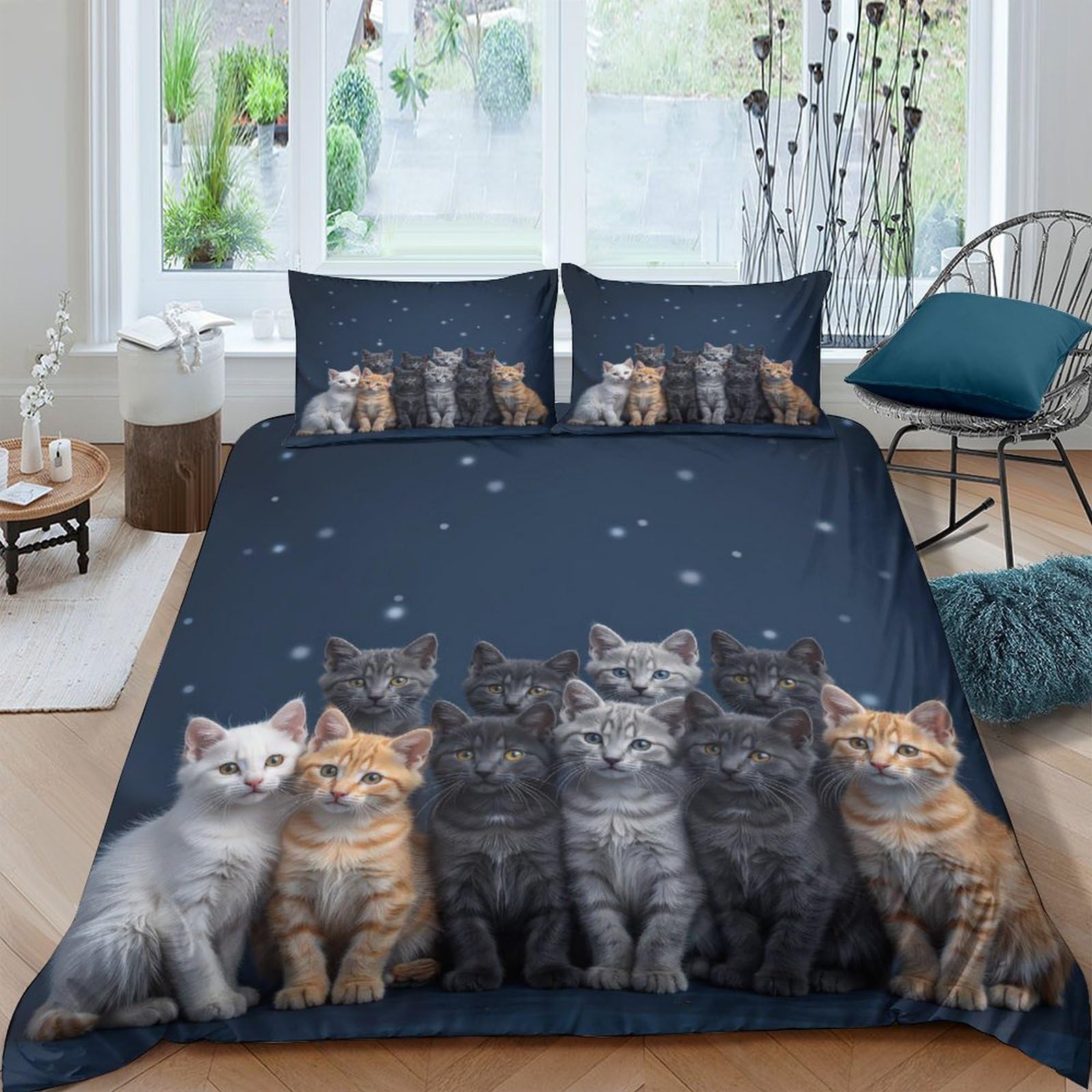 Ctjqhvkz Style-1 3D Printed Grey Cat Fitted Sheet Microfiber Soft Breathable Cartoon Kitten Mattress Cover For Bedroom Guest Room Decor Single（135X200cm）