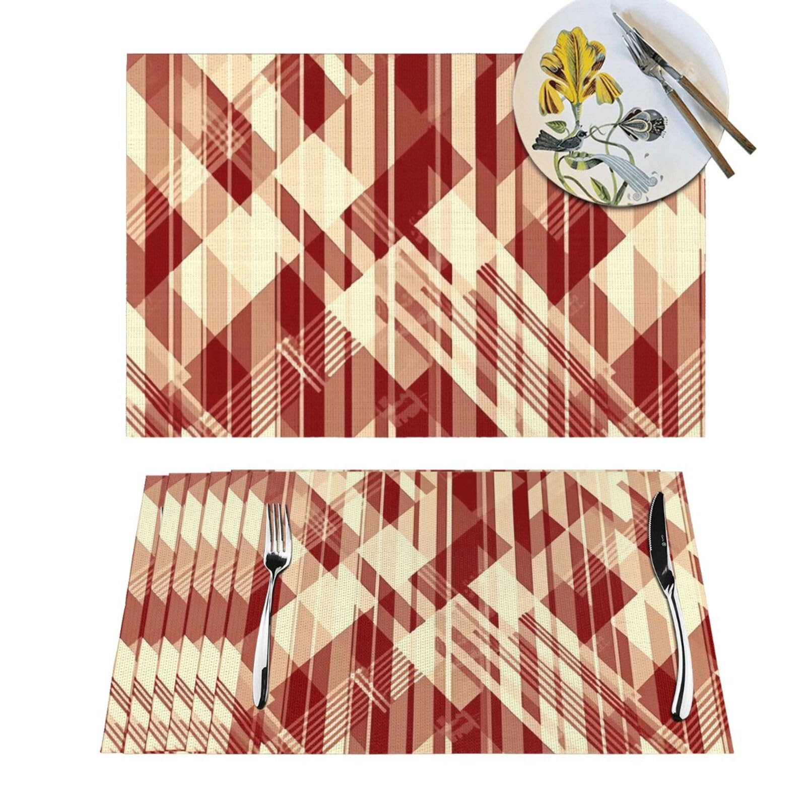 Sets de table tissés résistants à la chaleur rouge et blanc lavables pour fête cuisine
