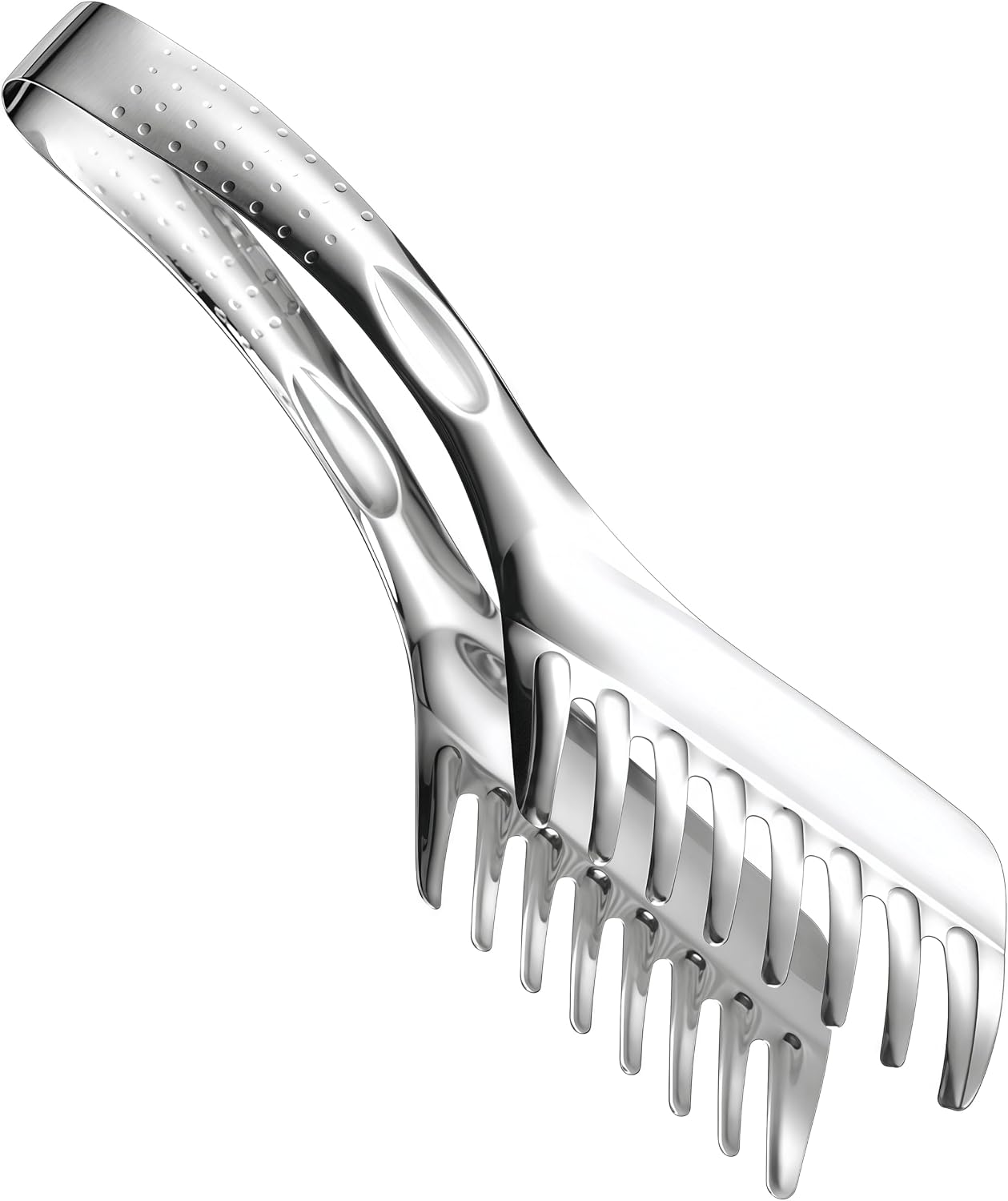 HeCotia Pasta Tong, Stainless Steel Spaghetti Tong with Fluted Handles Kitchen Serving Clip, Comfortable and Easy to Grip for BBQ Kitchen Cooking Baking Tool Silver
