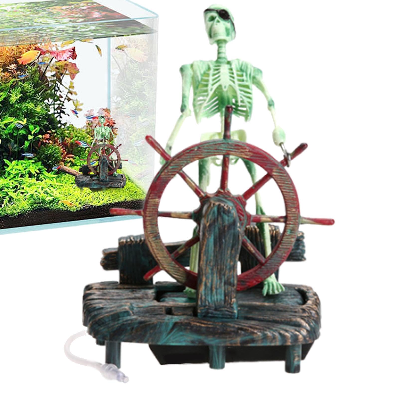 Skeleton Fish Tank Decorations | Fish Tank Air-Driven Skull Ornament - Aquarium Decor Air-driven Skeleton Captain Ornament for Arts Crafts