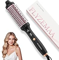 FLYZEMAA 1.5 Inch Thermal Brush Curling Iron for Long Dry Hair - Heated Round Brush Straightener, 3 Temps, 30s Fast Heat, Anti-Scald Bristles (Black)