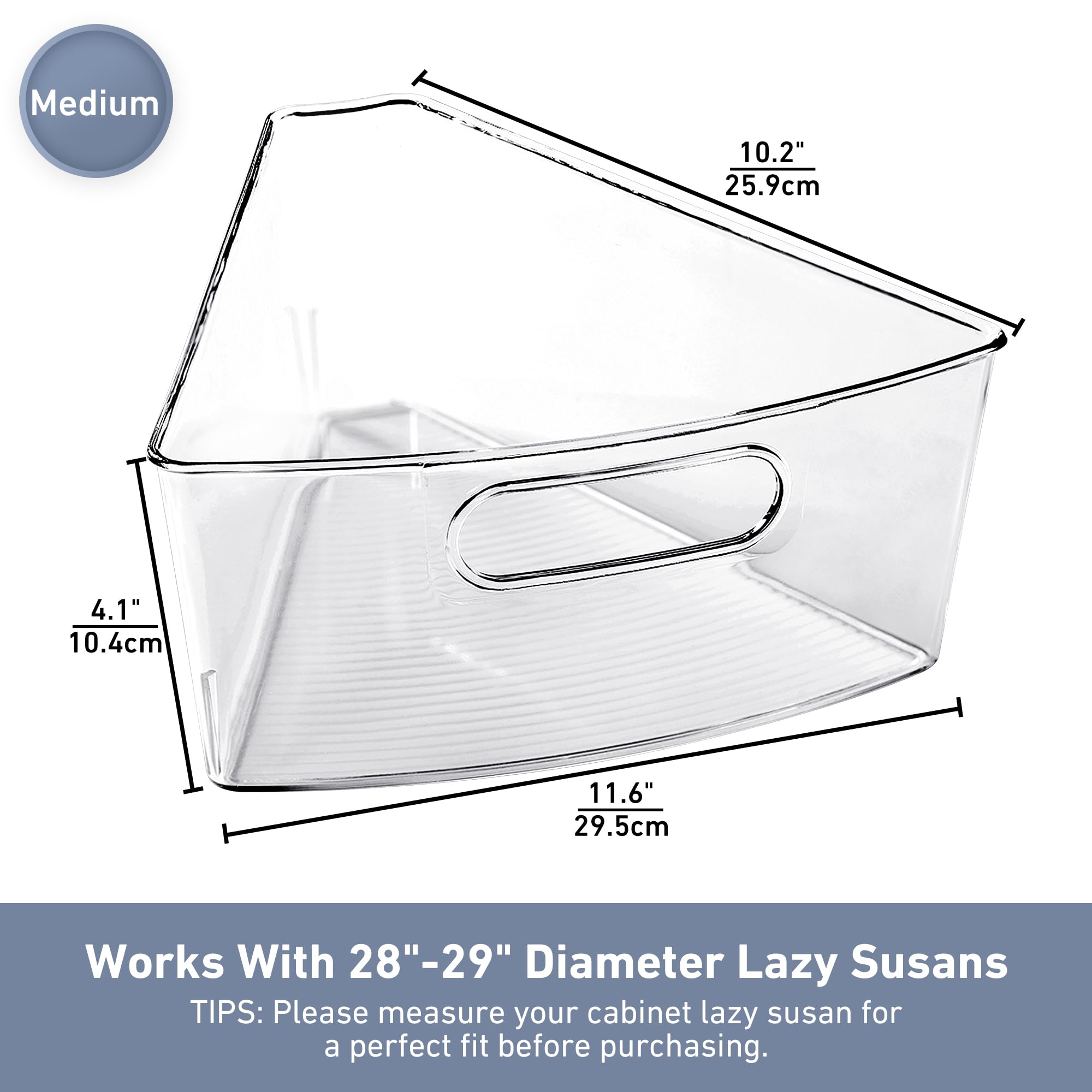 Leeden Lazy Susan Cabinet Organizer, BPA Free Containers, Durable Plastic Transparent Storage Bins for Kitchen Corners & 28"- 29" Diameter Lazy Susans, 1/8 Wedge, 8 Packs
