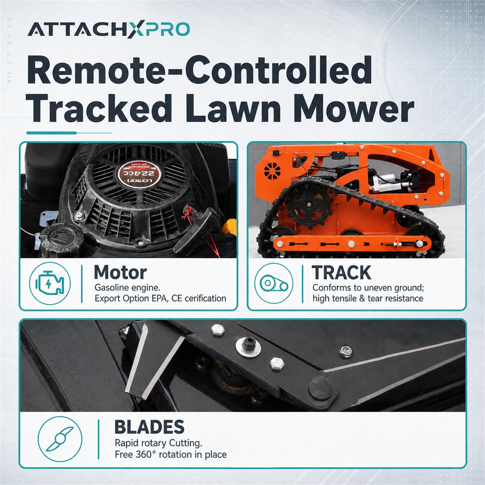 Cortacésped con control remoto de 21.6 pulgadas con potencia híbrida de gas y electricidad de 9 HP, alcance de 600 m, altura de corte ajustable para patio