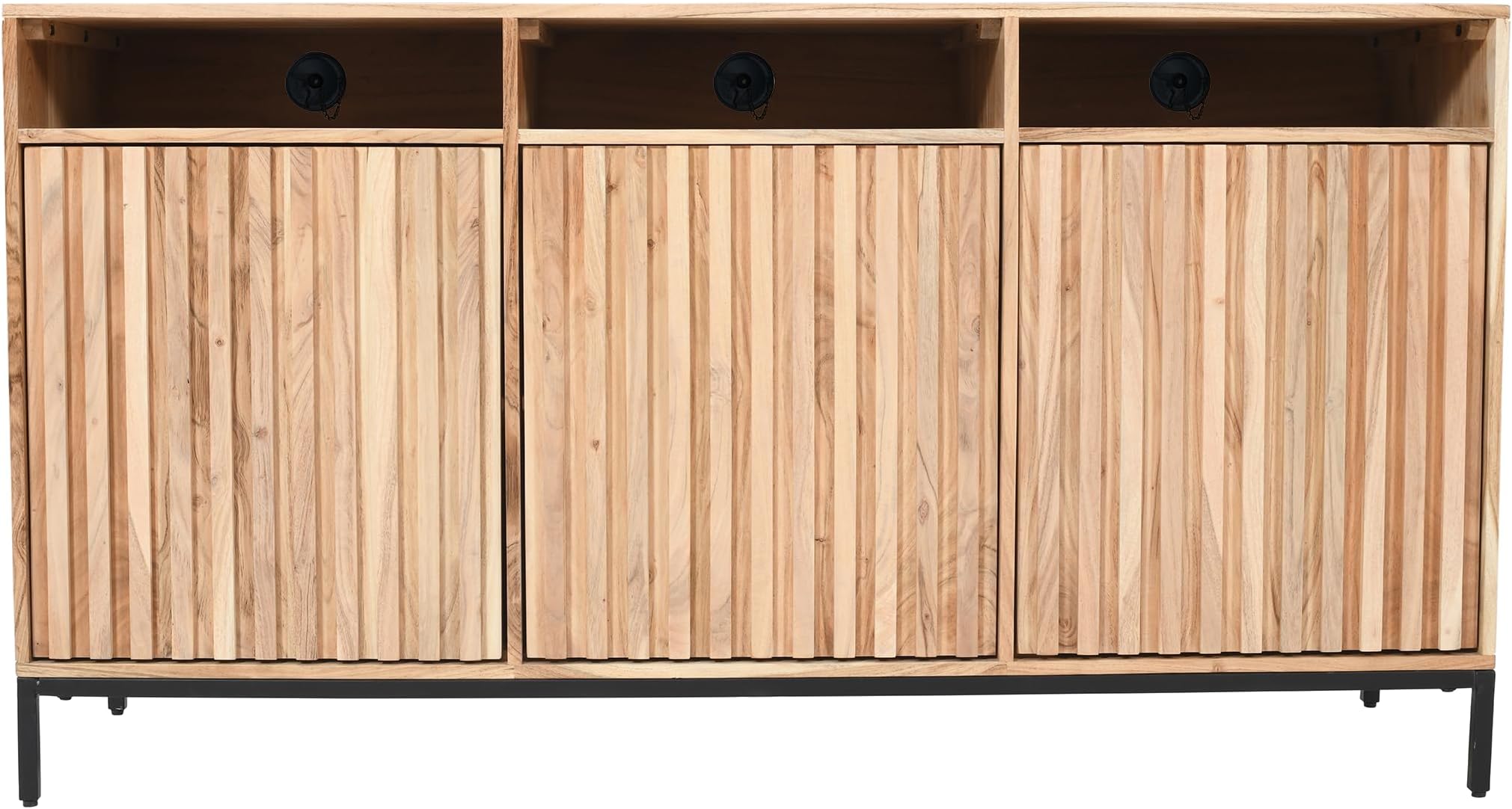 Jofran Ryder Modern Fluted Door Solid Wood Console Storage TV Stand Cabinet,60",Natural