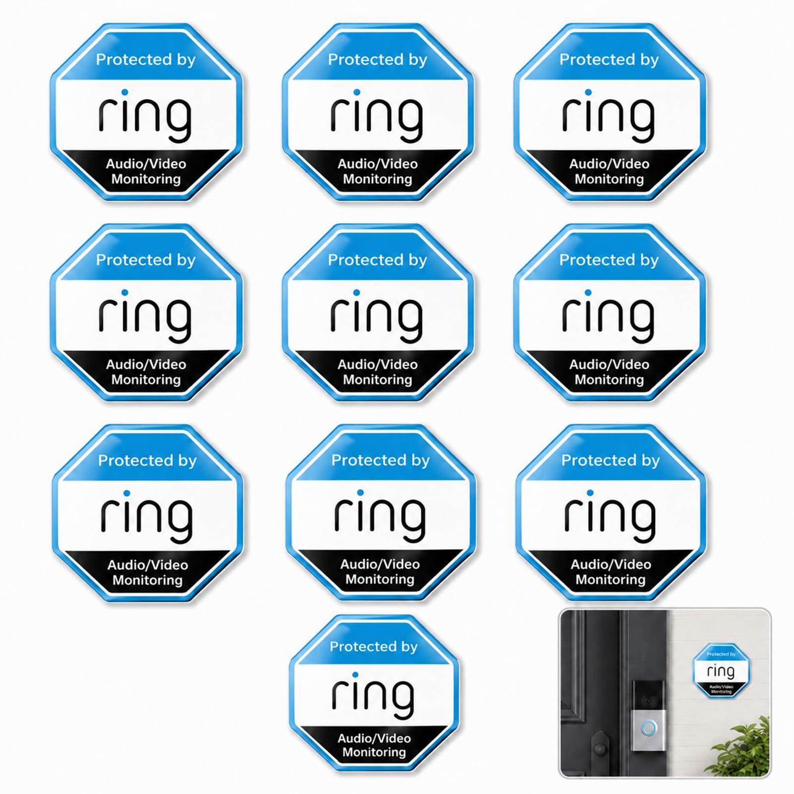 Mistillion 10Pcs CCTV & Ring Doorbell Camera Warning Stickers, 10x10cm PVC Waterproof Security Decals, CCTV in Operation Signs for Home Office Doors Windows Walls