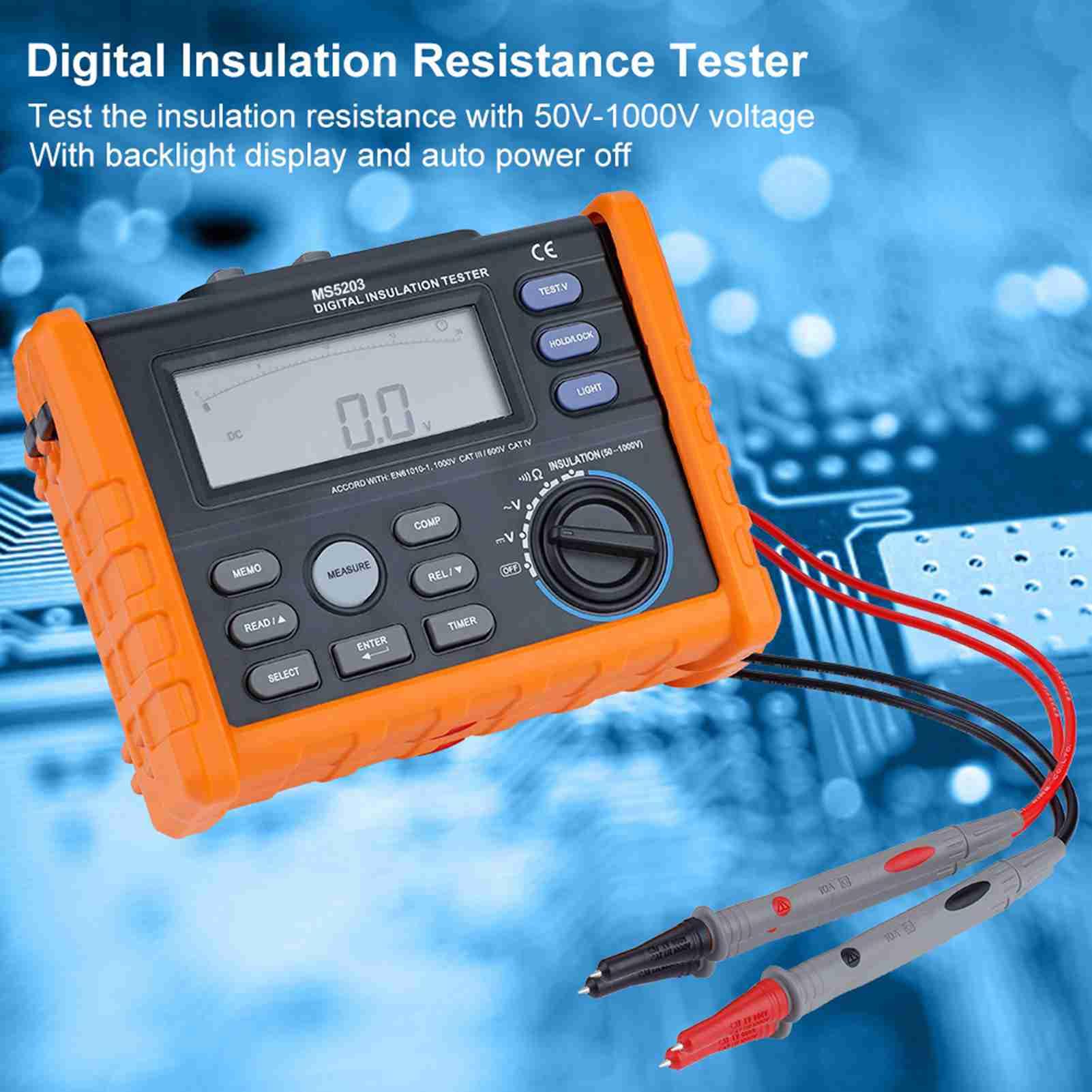 Digital Megohmmeter PM5203, Isolationswiderstandstester 50-1000V mit Analog-Display, Automatische PI/DAR-Berechnung, für Wartung von Motoren & Transformatoren (Elektriker/Servicetechniker)