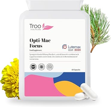 Troo Health Care Opti-Mac Focus Eye Support 60 Capsules   Advanced Macular | and Vision Support with Zeaxanthin, Lutein, Bilberry & Pine Bark - 1 Per Day Daily Supplement - 2 Months Supply   UK Made