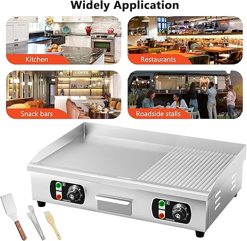 Miniatura 7 de Plancha eléctrica comercial de 29 pulgadas, parrilla de 110 V 3000 W, parrilla de placa caliente de parrilla plana, control termostático ajustable