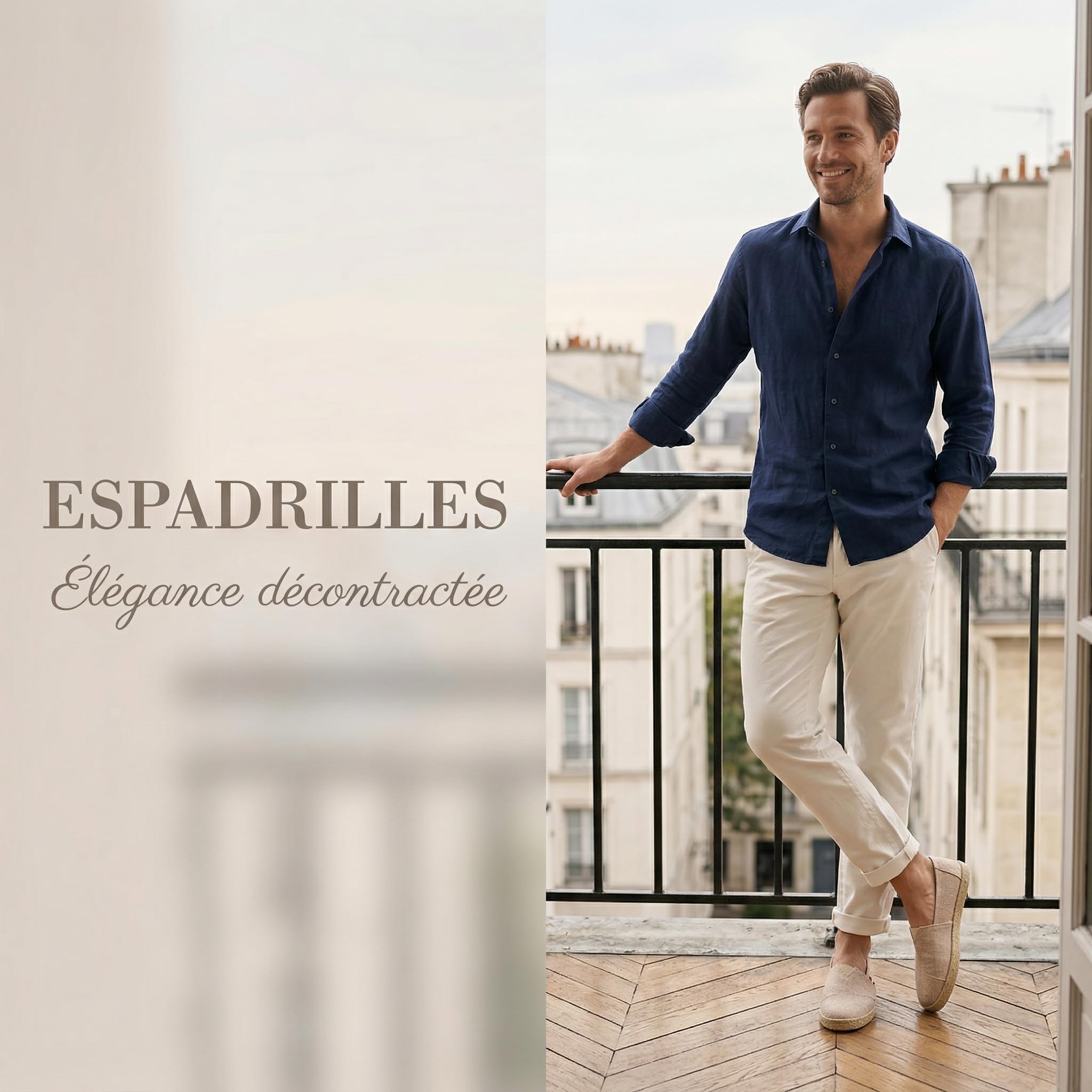 GLAMORA Espadrilles Homme Toile Respirante Chaussures Été Slip-on Légères Confortables Semelle Corde Style Espadrille Antidérapante Chaussures Homme Décontractées Ville Plage Vacances
