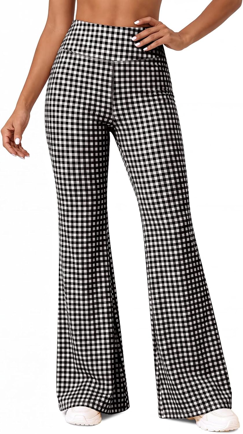 Aoysky Womens Wide Leg Gingham Yoga Pants High Waist Casual Lounge Pants