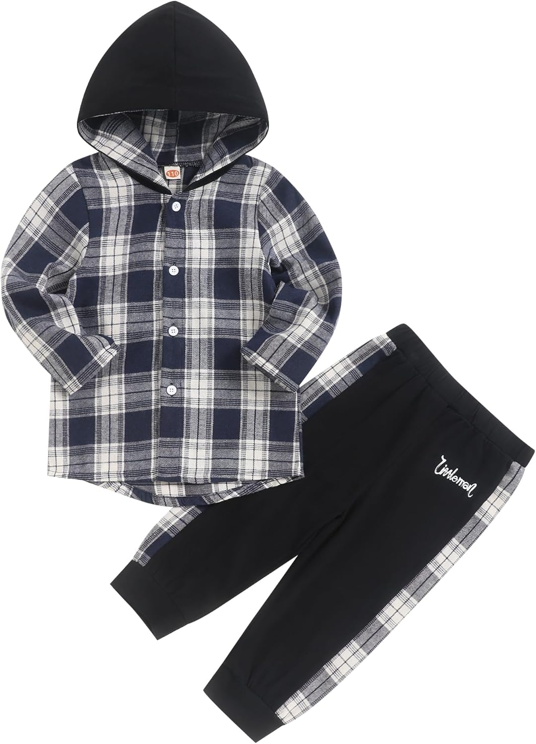 Fuermos Toddler Baby Boys Clothes Flannel Lattice Button Down Hooded Tops +Pants Boys Fall Winter Outfits