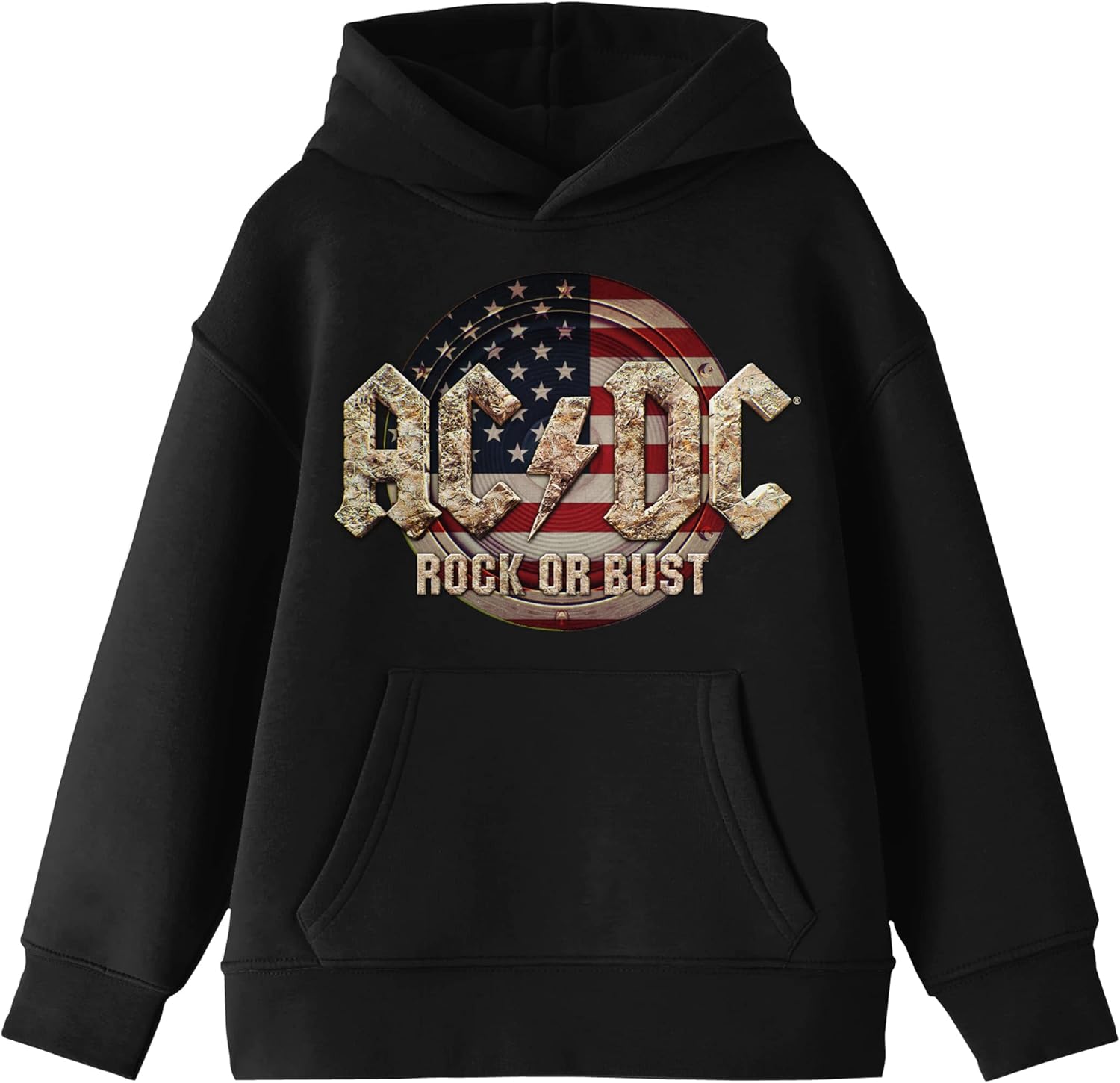 Bioworld ACDC Rock Or Bust Long Sleeve Boys' Black Hooded Sweatshirt