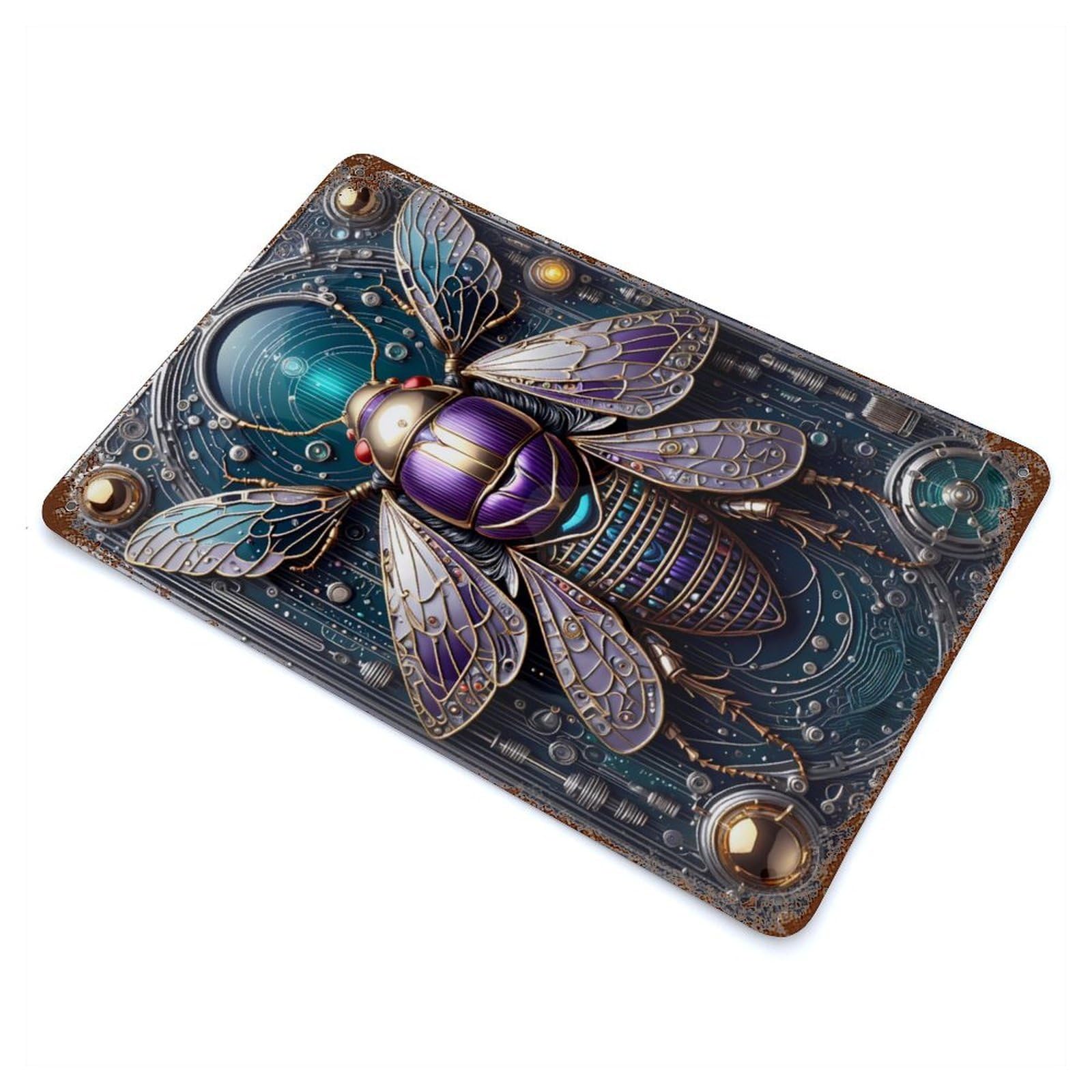 Ethereal Steampunk Cicada Retro Metal Sign 11.8"x7.9", for Pub, Kitchen And Man Cave Decor, Retro Wall Decor