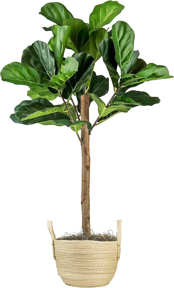 Artificial Fiddle Leaf Fig Tree 3FT Faux Indoor Floor Tree in Woven Basket Fake