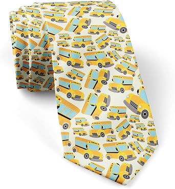School Bus Fashion Novelty Necktie, Conversation Neckwear Ties Great for Party and Events