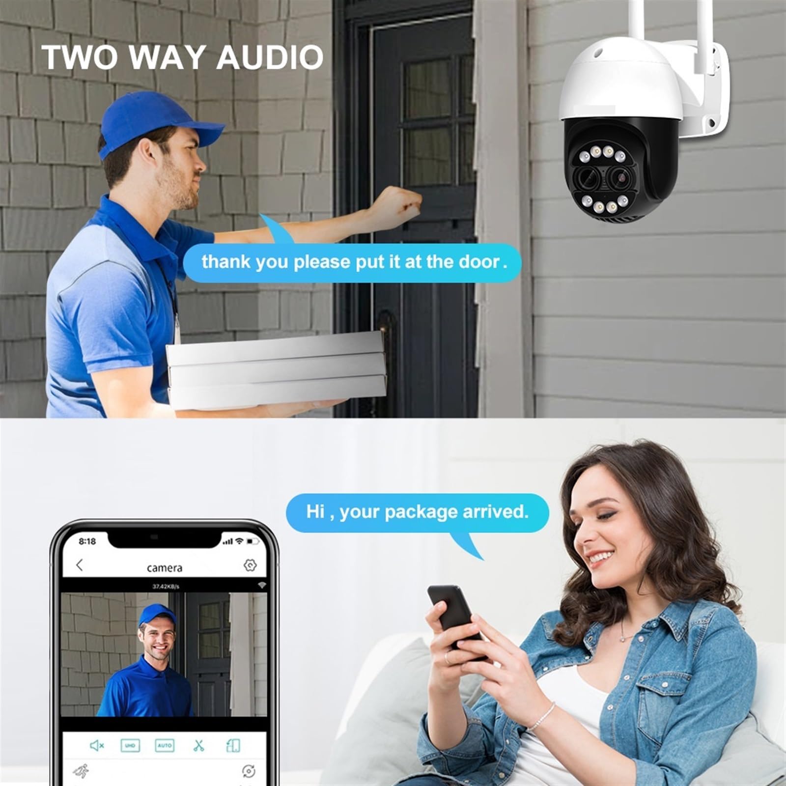 Kamera bezpieczeństwa, 8MP podwójny obiektyw 2.8mm-12mm 8X Zoom 4K PTZ kamera IP zewnętrzna AI śledzenie człowieka CCTV Audio bezpieczeństwo w domu monitorująca(NO SD Card)