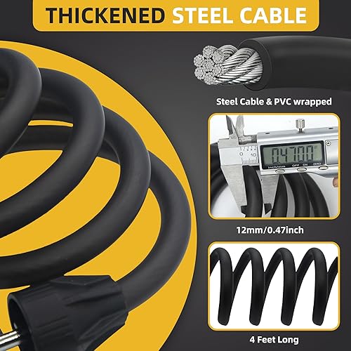 Miniatura 9 de Cerradura de cadena resistente y bloqueo de cable combinado con combinación de 5 dígitos, cadena de seguridad de acero aleado de 39.4 in + cable de