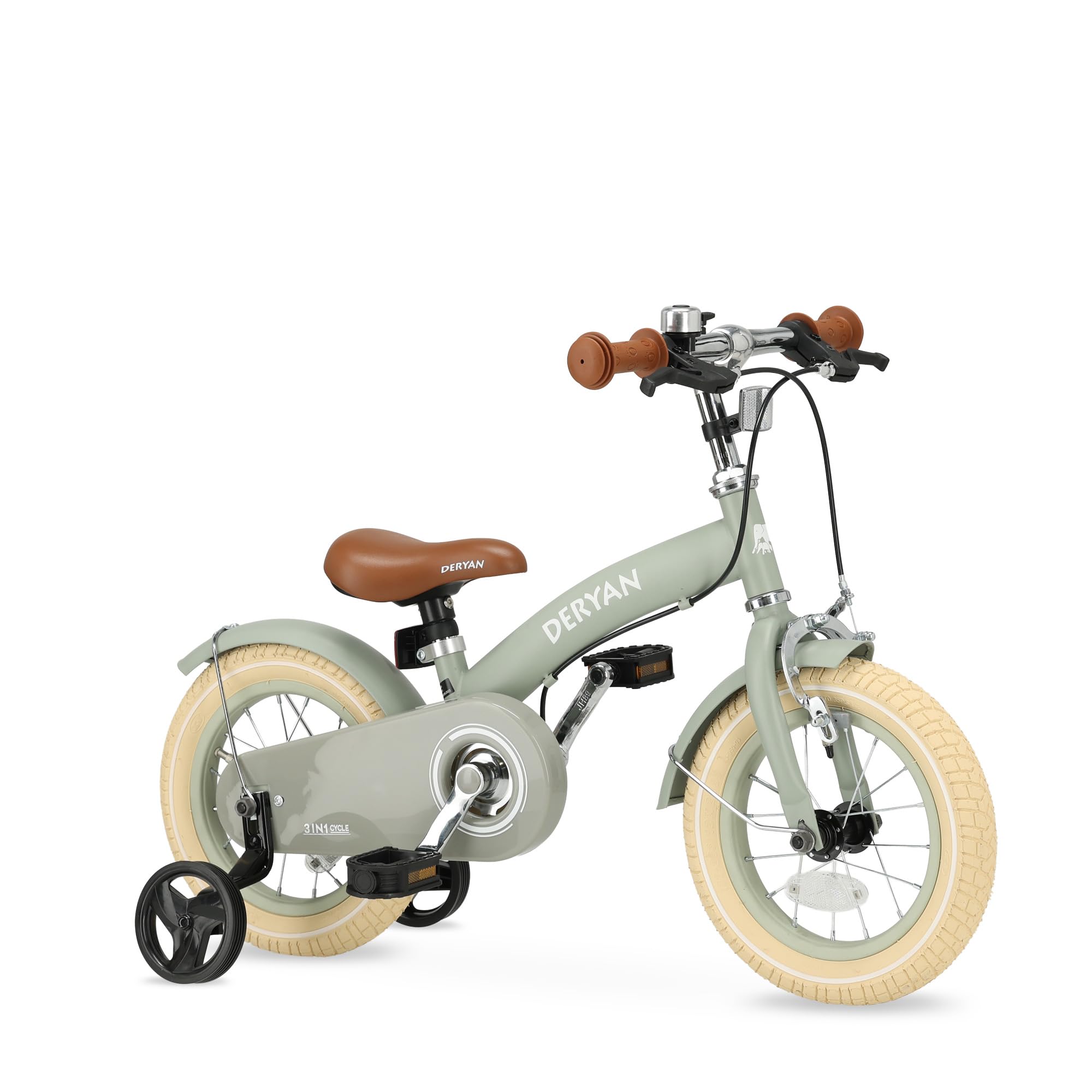 DERYAN Kids Children's Bicycle 12 Inch | 3 in 1 Balance Bike | Bicycle with Adjustable Saddle and Handlebars | Children's Bicycle for Boys and Girls | Green