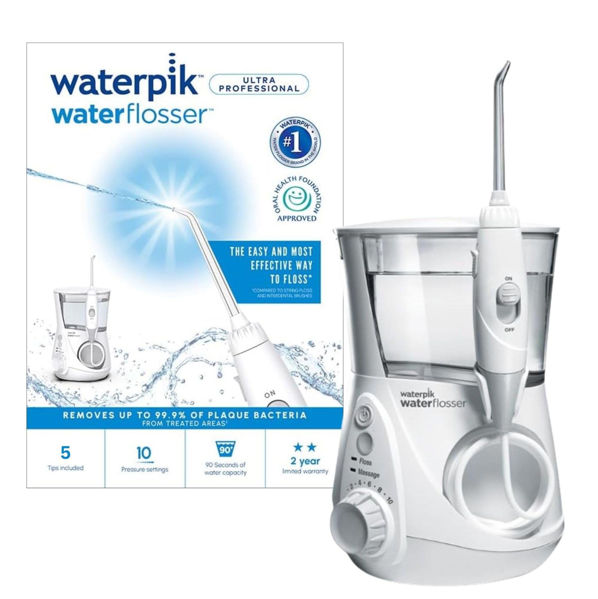 Waterpik Water Flosser Ultra Professional, Plaque remover for teeth, White