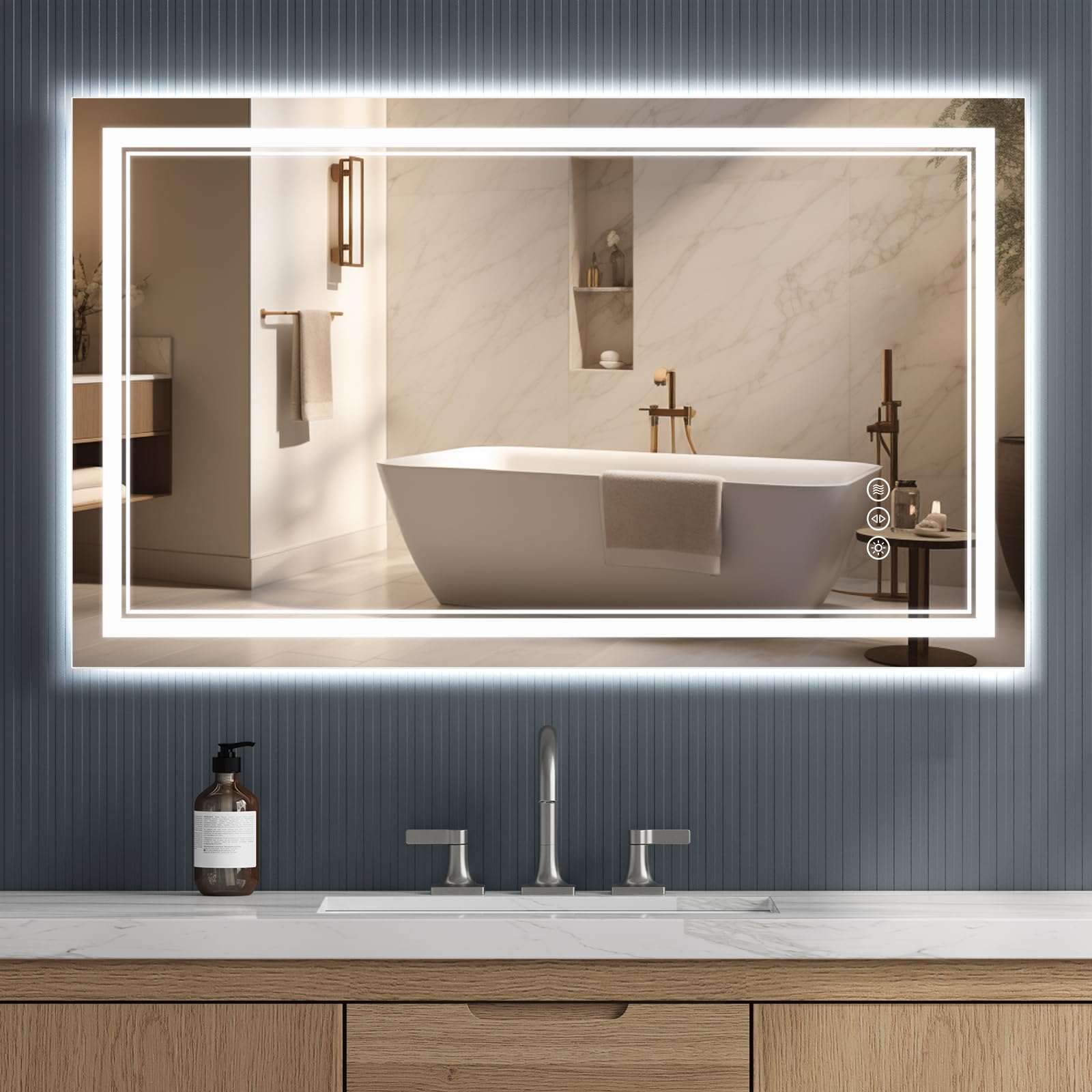 Amazon.com: TIFULLHOME 40x24 Inch Led Bathroom Mirror - Front and ...