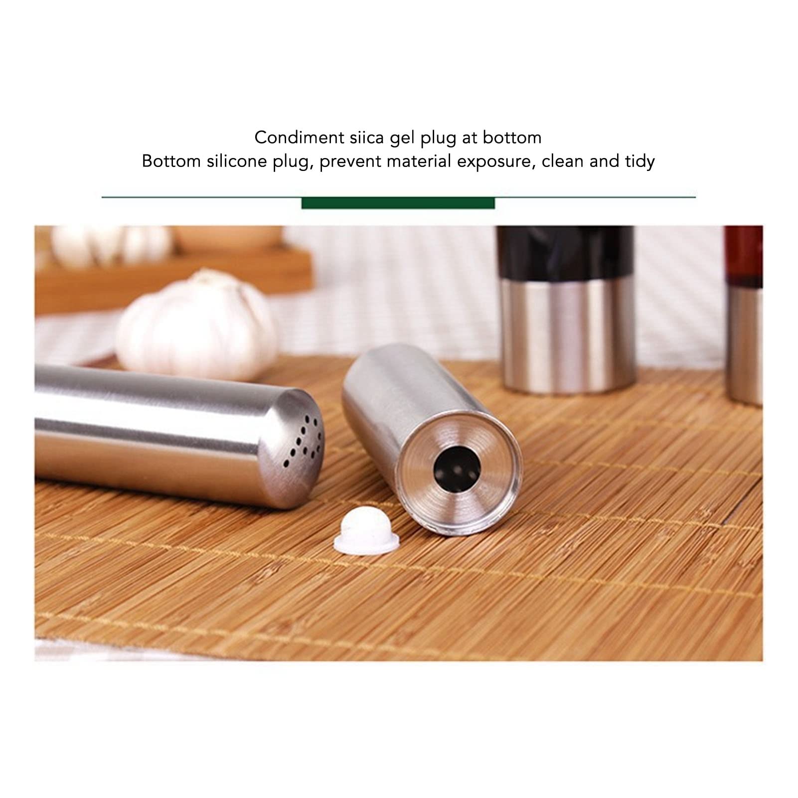 Set Dosificador de Aceite Y Vinagre, Juego de Vinagrera de Acero Inoxidable Y Vidrio de 6 Piezas que Incluye Botella de Vinagrera de Aceite, Salero Y Pimentero Y Estante de Madera para Cocina, Mesa