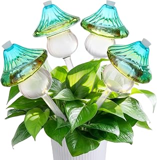 4 Pack Self Watering Globes for Plants, Automatic Plant Watering Bulbs with Mushroom Design, 11 oz Large Gradient Color Glass Plant Waterer Stakes for Indoor and Outdoor Plants, Vacation and Travel