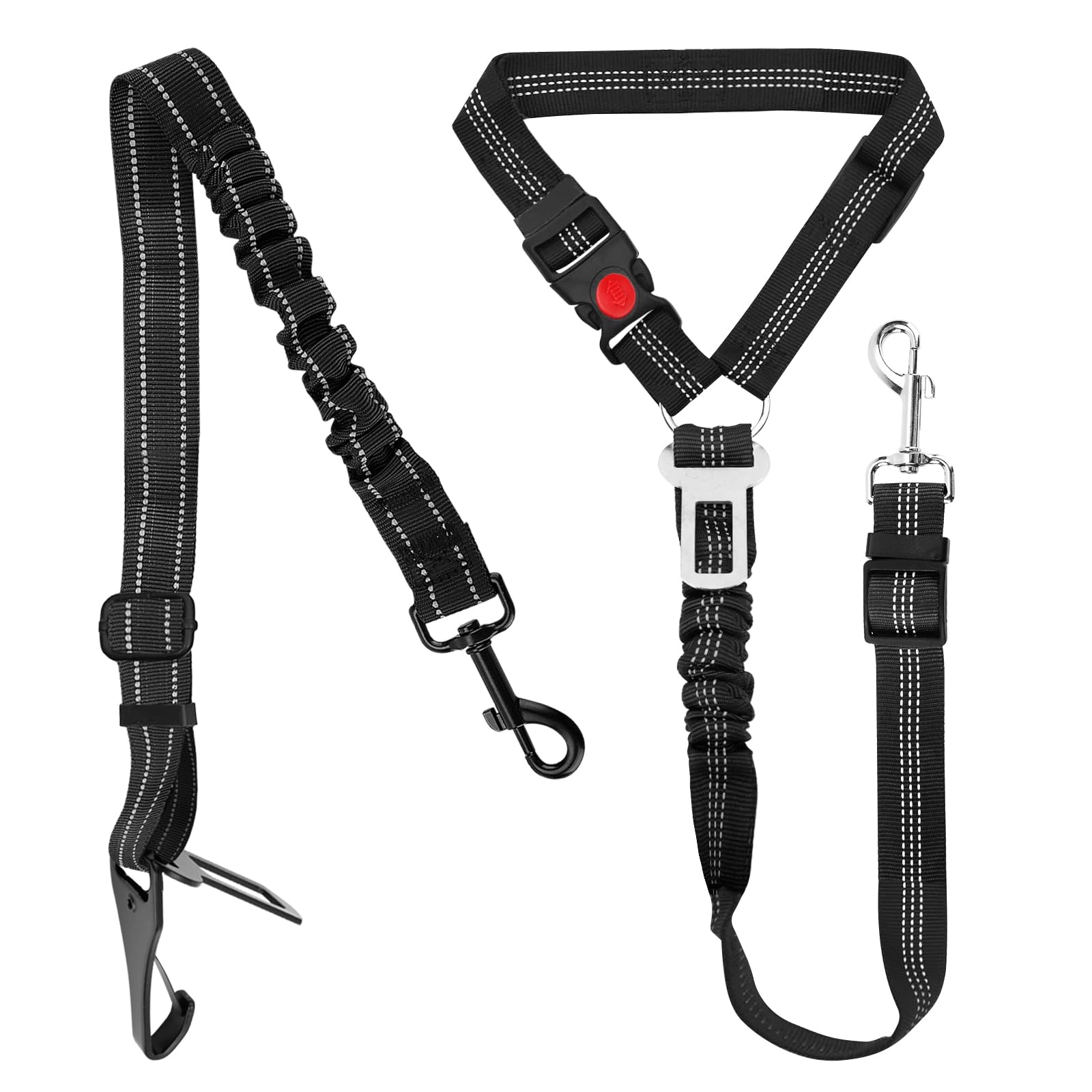 Car Dog Seat Belt, Adjustable Harness with Elastic Shock Absorber and Strong Carabiner, Universal for Large Medium and Small Dogs and Cats