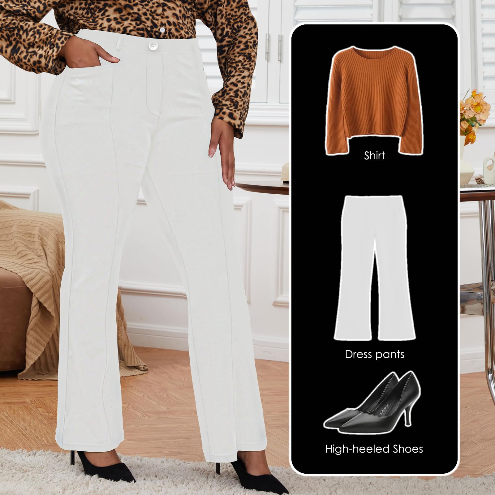 Pantalones de vestir elásticos sin arrugas de talla grande para mujer, pantalones de meter cómodos pantalones de oficina