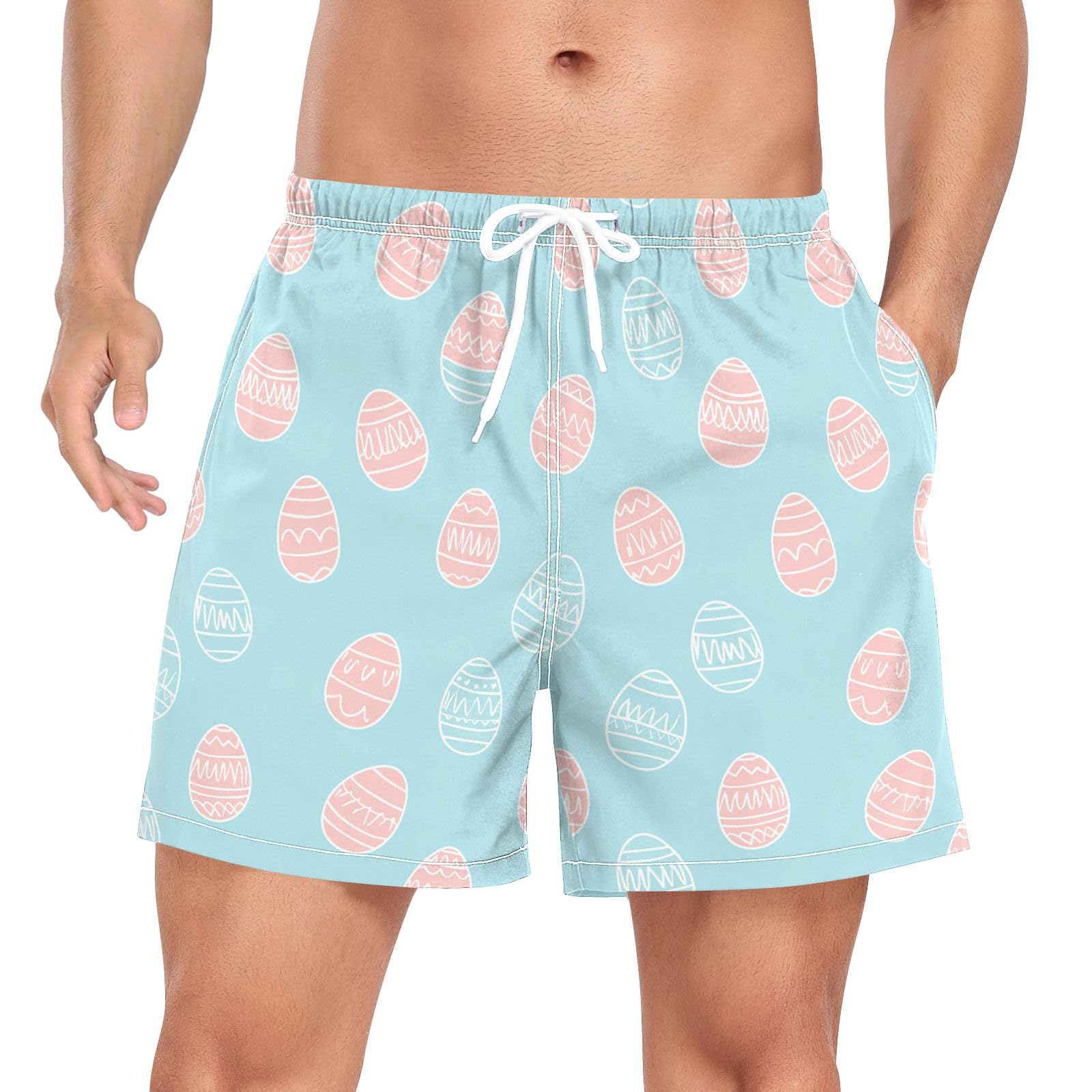 JUNZAN Mens Swimwear Trunks Boho Easter Mens 2In1 Workout Shorts with Pockets and Compression Liner Board Shorts Lightweight Turquoise