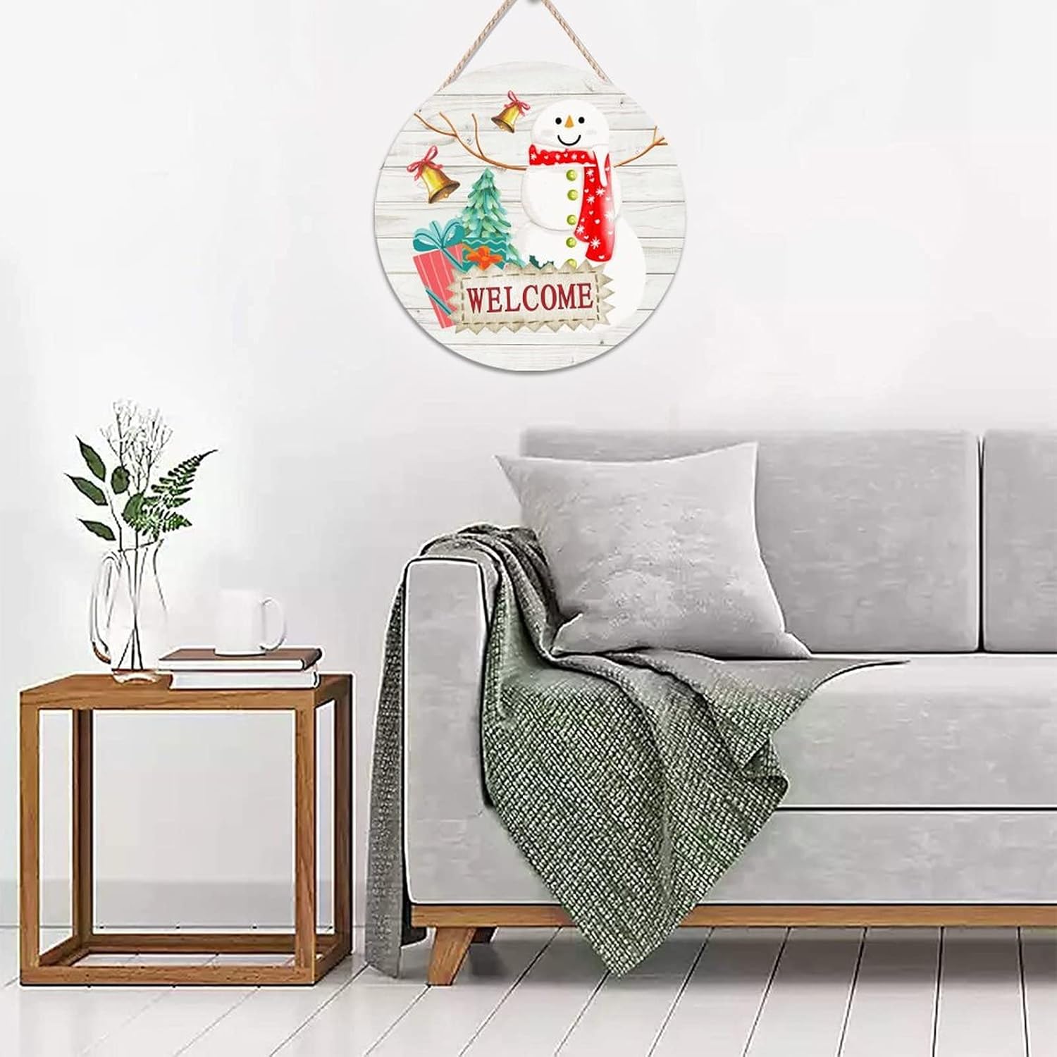 Snowman Front Door Round Welcome Wood Sign, Christmas Snowman Welcome Wood Door Sign, Winter 16x16in Welcome Wall Hanging Sign Plaque Farmhouse Backyard Door Hanger Wall Decor