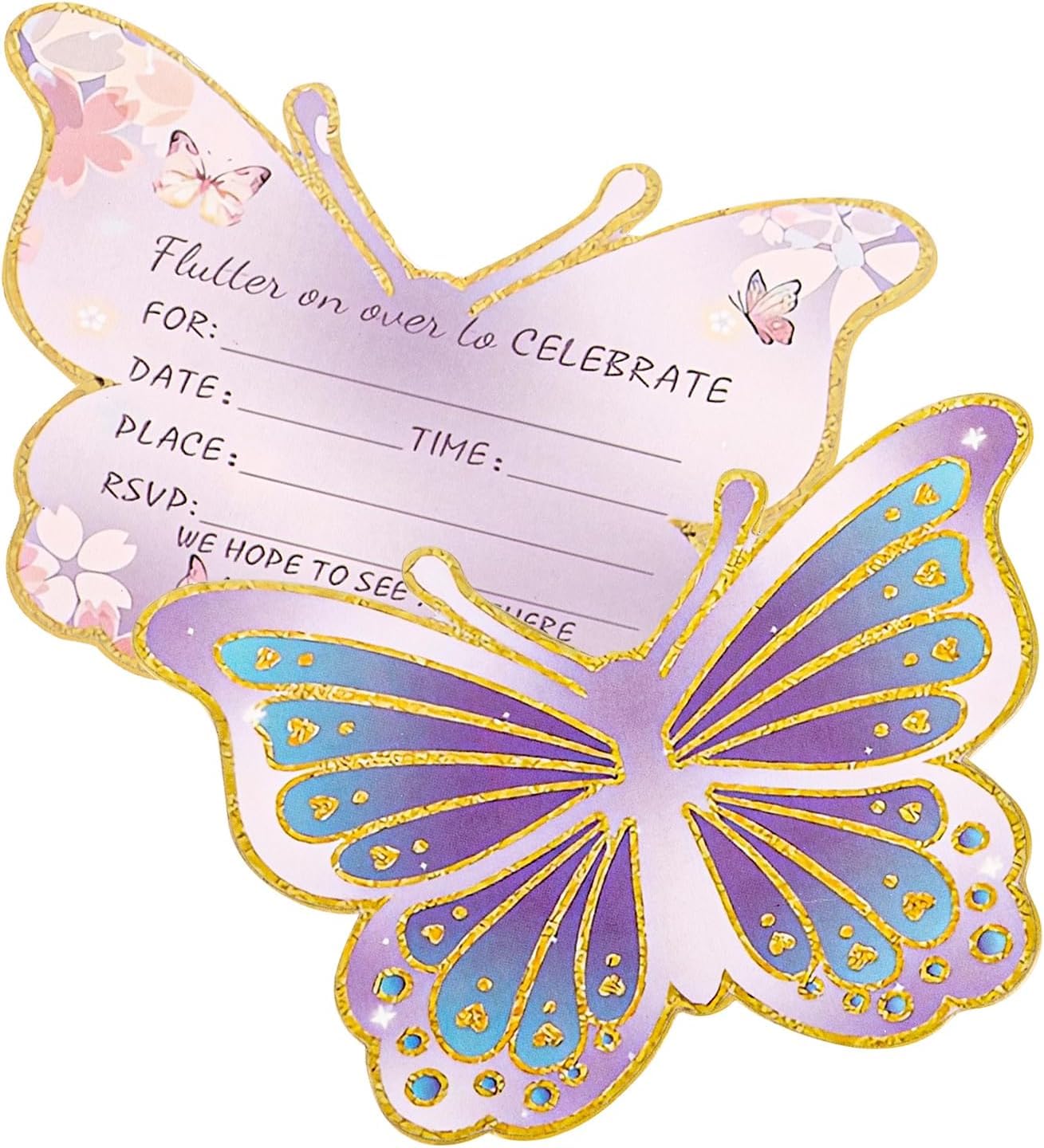 Hittriu Girls Party Invitations Kids, 30Pcs Purple Party Invites for Girls Boys Age 5-10, Butterfly Birthday Invitations for Beach Tea Back to School Baby Shower