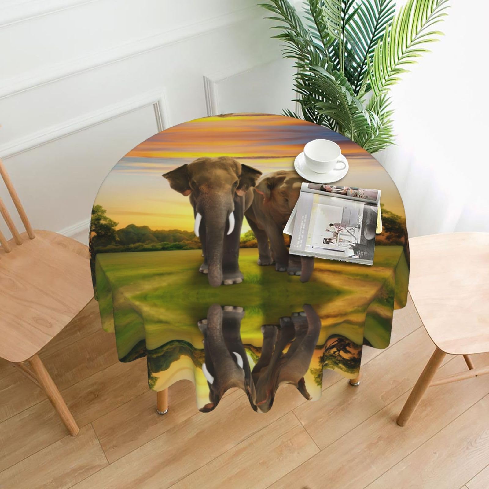 YYHWHJDE Elephant Walking Prints Round Decorative Tablecloth 60in – Elevate Your Dining Experience with This Stunning Table Throw for Parties & Everyday Use