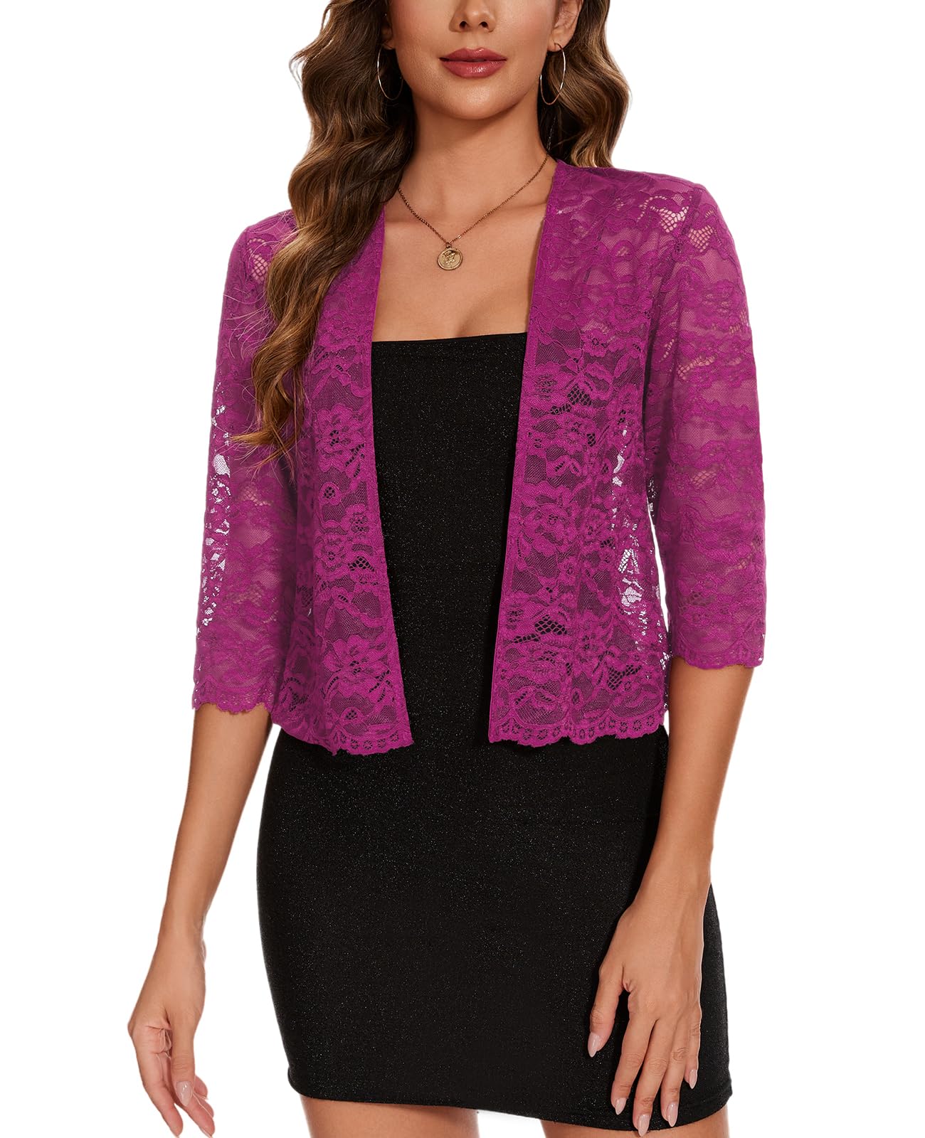 Coprispalle da donna casual in pizzo, bolero, coprispalle con maniche a 3/4, capispalla per coprire il vestito