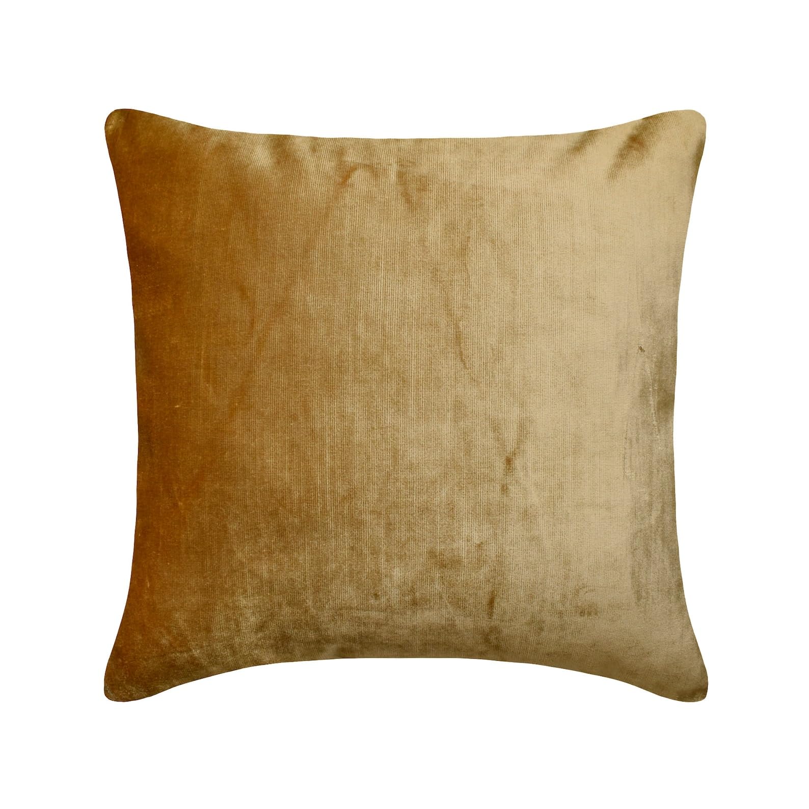 The HomeCentric Decorative Gold Pack of 2, 65x65 cm (26"x26") Euro Shams, Velvet Double Side, Top Zipper Faux Leather Puller Euro Shams, Solid Color Pattern Modern Style - Velvet Gold Jules