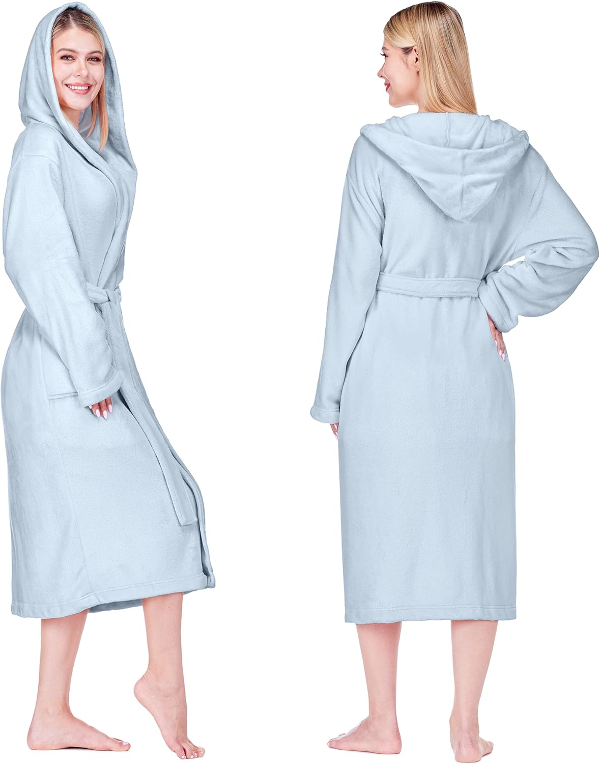 PAVILIA Women Robe with Hood, Fleece Fluffy Soft Long Hooded Robe, Plush Fuzzy Cozy Warm Bathrobe Shower Spa - Image 2