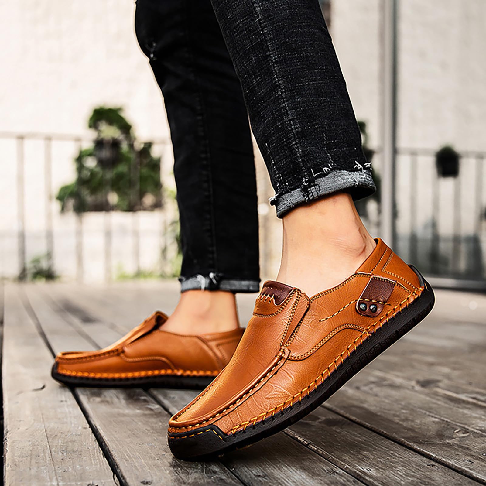 Mocassins en cuir pour homme - Chaussures basses à enfiler - Baskets d'été légères et confortables - Respirantes - Chaussures habillées décontractées à semelle souple