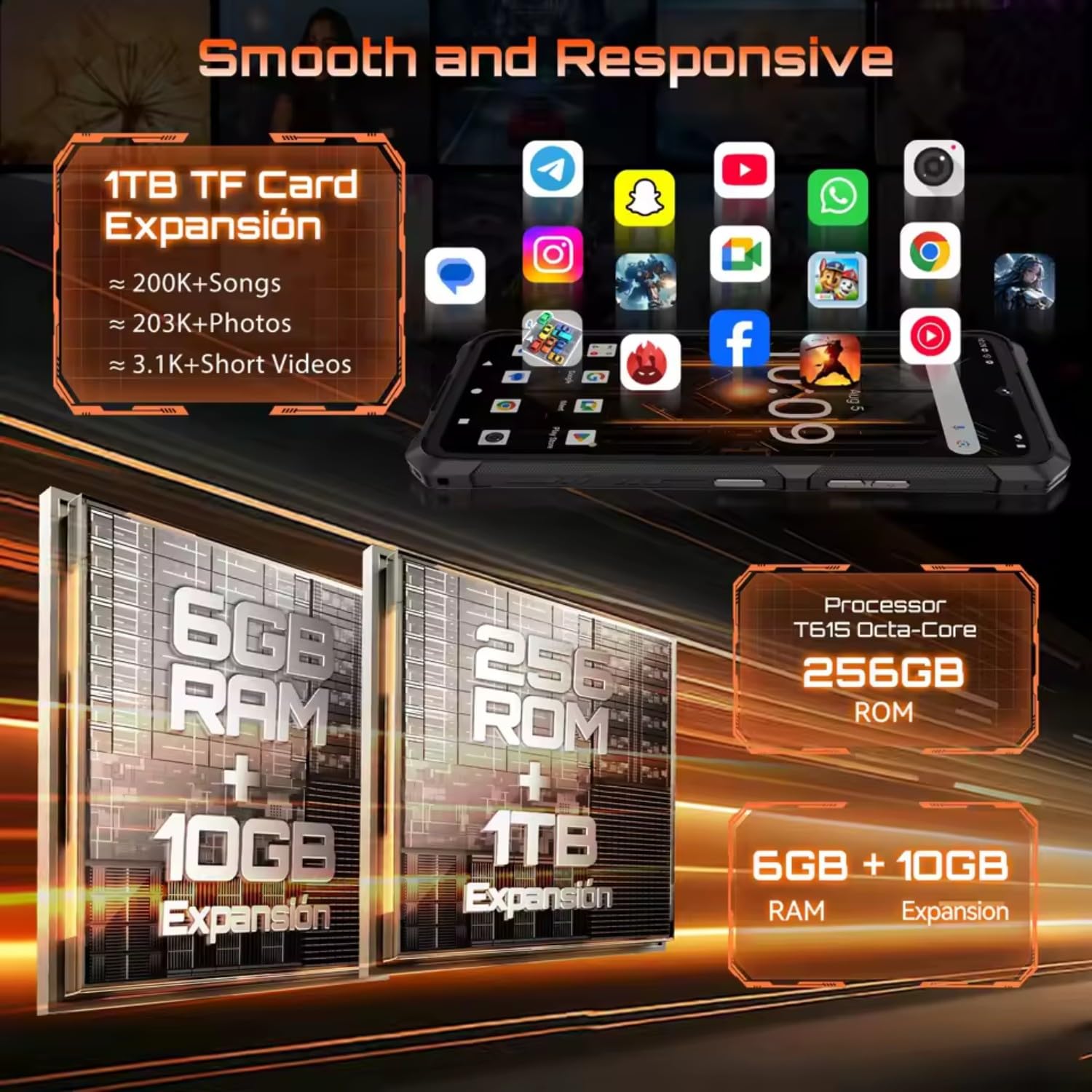 KingKong ES 3 – Smartfon 4G 6,74" HD+ 90Hz, 16 GB RAM (6 GB + 10 GB rozszerzone), 256 GB ROM, Aparat 48 MP, Bateria 10200 mAh, Android 15, Unisoc T615, Czarny