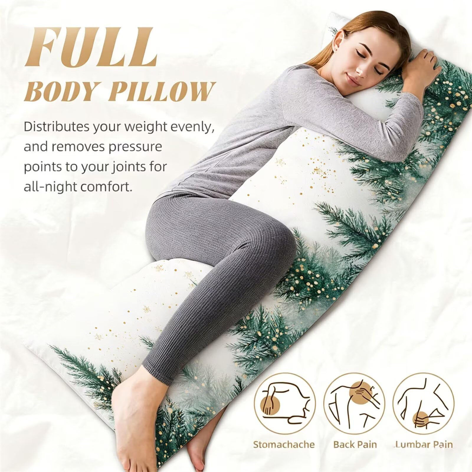 Funda de Almohada 60 x 180 cm Verde Protector Almohada 180 cm con Cremallera Invisible, Terciopelo Suave y Transpirable Pillow Case Festival Impresión a Doble Cara para Cama, Sofá y Dormitorio dg-244