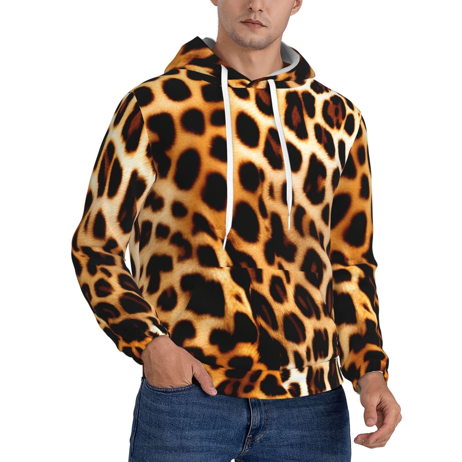 Pull à capuche imprimé léopard pour homme avec cordon de serrage réglable style décontracté - 8